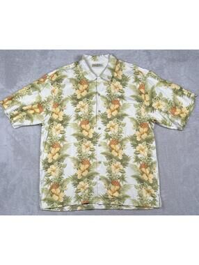 Tommy Bahama Shirt Mens XL White Green Yellow Silk Hawaiian Aloha Floral Beach